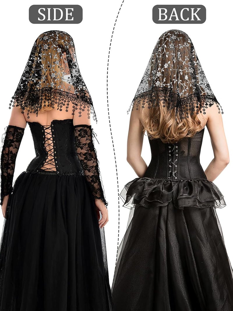 BOARDFEB 2 Pcs Mass Veil Triangle Mantilla Cathedral Head Covering Chapel Veil Latin Scarf Latin Mass Head Covering Veils - Image 5